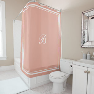 Classic Coral Border Script Monogram Letter Shower Curtain
