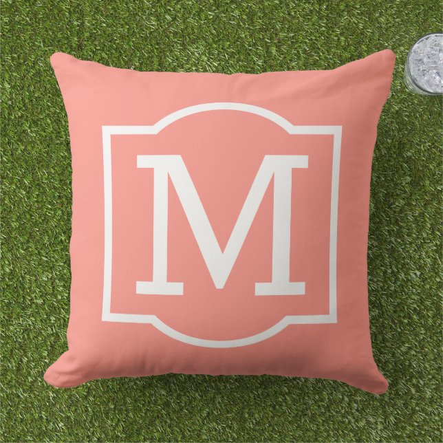 Classic Coral Custom Monogram Letter Cushion (Grass)