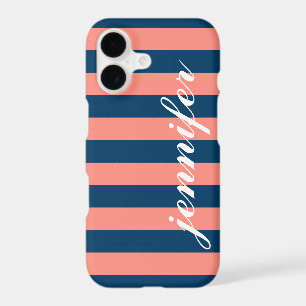 Classic Coral Navy Striped Monogram