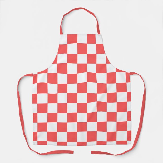 Classic coral red checkerboard apron (Front)