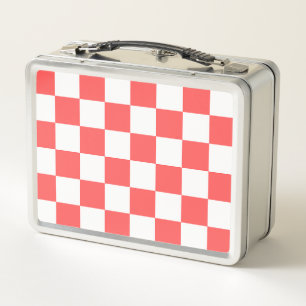 Classic coral red chequerboard metal lunch box