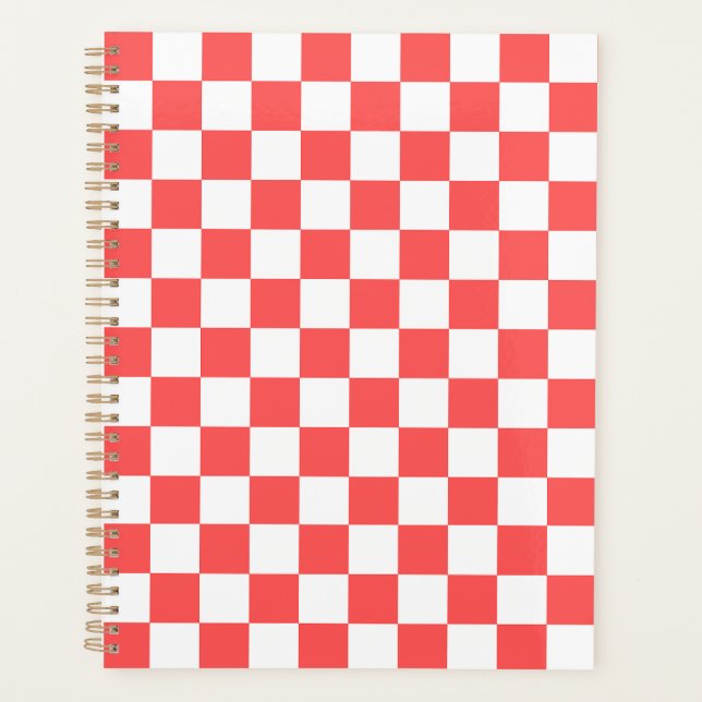 Classic coral red chequerboard planner (Front)
