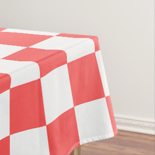 Classic coral red chequerboard tablecloth