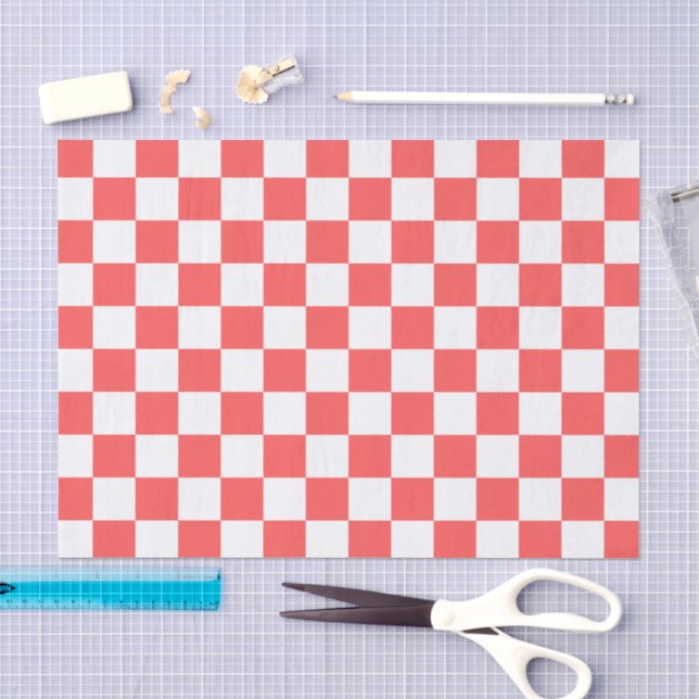 Classic coral red chequerboard tissue paper (Craft)