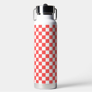 Classic coral red chequerboard water bottle