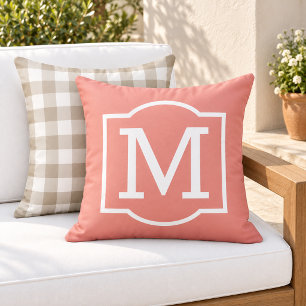 Classic Coral White Bracket Monogram Cushion