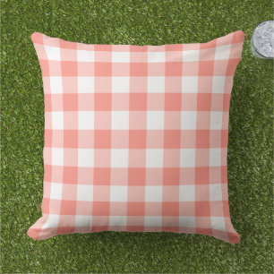 Classic Coral White Gingham Plaid Check Cushion
