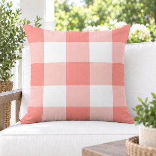 Classic Coral White Large Gingham Check Cushion