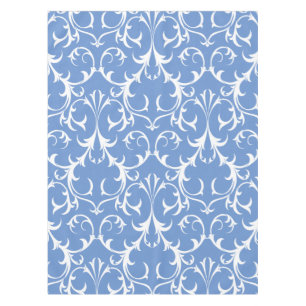 Classic Cornflower Blue & White Damask Floral Tablecloth