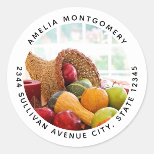 Classic Cornucopia Harvest Table Address Round Sticker