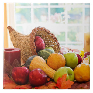 Classic Cornucopia Harvest Table Autumn Ceramic Tile