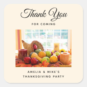 Classic Cornucopia Harvest Table Thank You Square Sticker