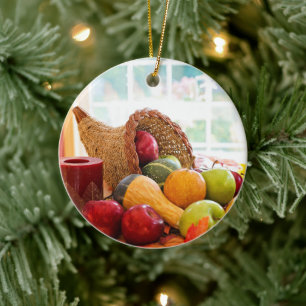 Classic Cornucopia Harvest Table Thanksgiving Ceramic Ornament