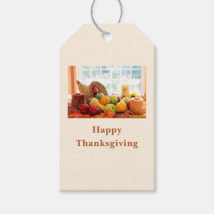 Classic Cornucopia Harvest Table Thanksgiving Gift Tags
