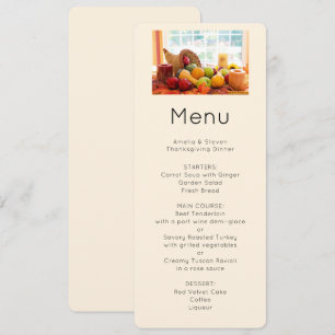 Classic Cornucopia Harvest Table Thanksgiving Menu Invitation