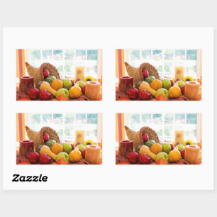 Classic Cornucopia Harvest Table Thanksgiving Rectangular Sticker