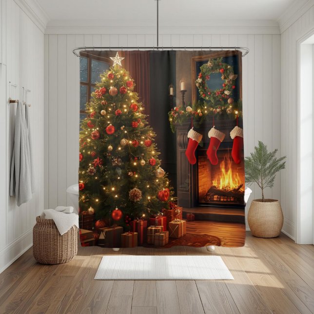 Classic Cosy Fireplace & Christmas Tree  Shower Curtain (Creator Uploaded)