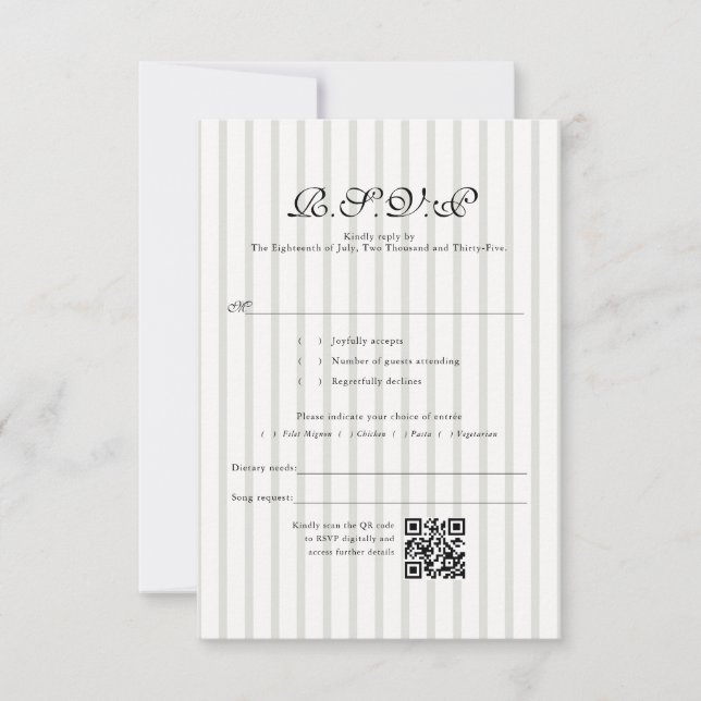 Classic Country Club Stripe QR Code Wedding RSVP (Front)