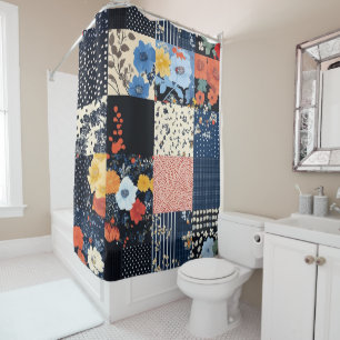 Classic Country Patchwork Quilt - Bold Botanicals Shower Curtain