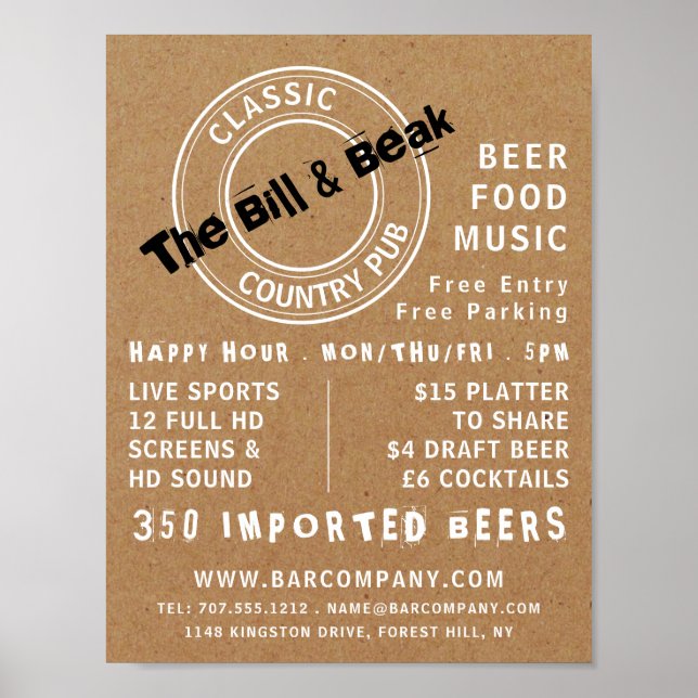 Classic Country Pub Logo, Pub/Brewery Advertising Poster (Front)