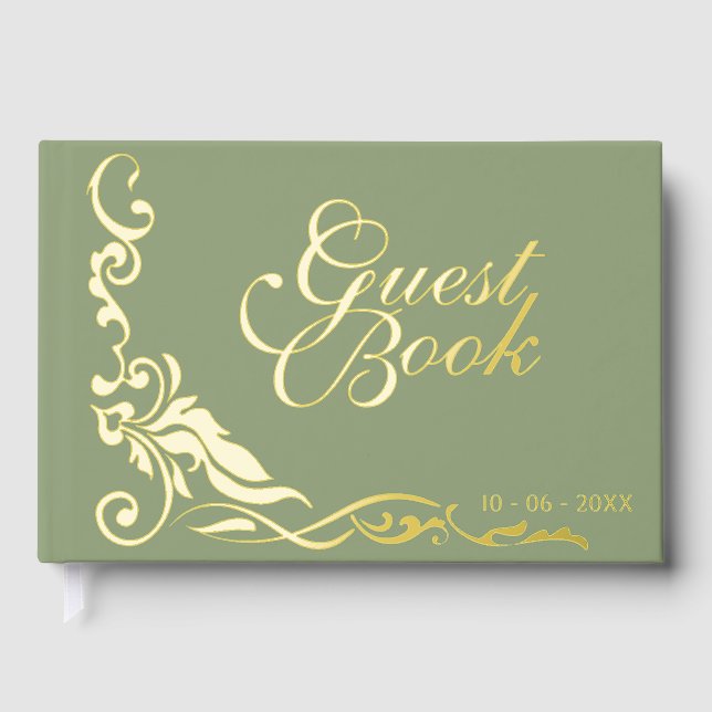 Classic Couple Initials Floral Filigrain Gold Guest Book (Front)