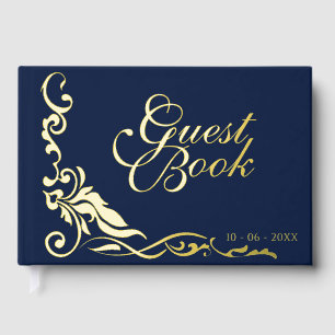 Classic Couple Initials Floral Filigrain Gold Guest Book