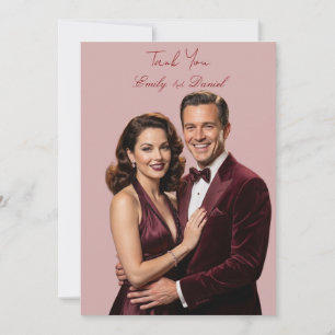 Classic couple photo burgundy thank you card