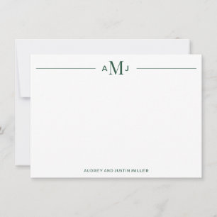 Classic Couples Monogram, Green Personalised Flat Card