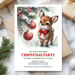 Classic cozy fawn snowy forest watercolor scene  invitation
