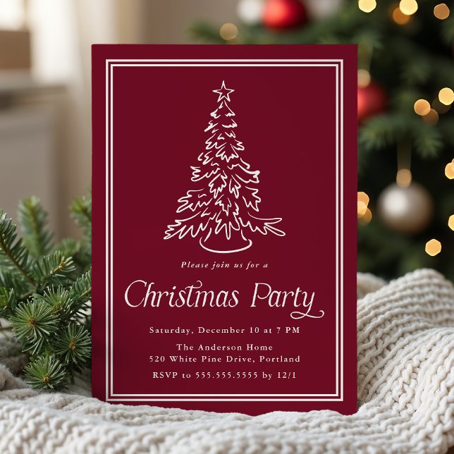 Classic Cranberry Christmas Tree Christmas Party Invitation (Creator Uploaded)