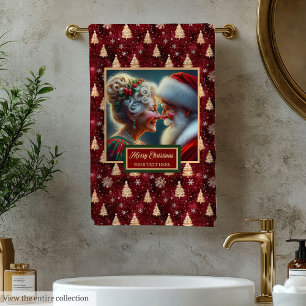 Classic Cranberry Red Gold Trees Bath Towel