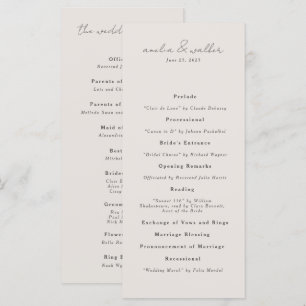Classic Cream and Charcoal Grey Wedding Program