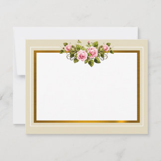 Classic Cream and Gold Frame with Pink Roses Card