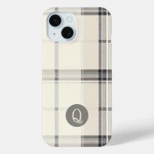Classic Cream and Grey Plaid Monogram Phone Case