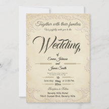 Classic Cream Embossed Floral Wedding Invitation