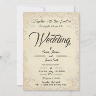 Classic Cream Embossed Floral Wedding Invitation