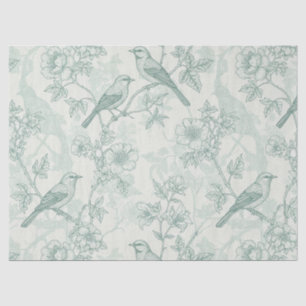 Classic Cream Mint Bird Garden Toile Pattern Tissue Paper