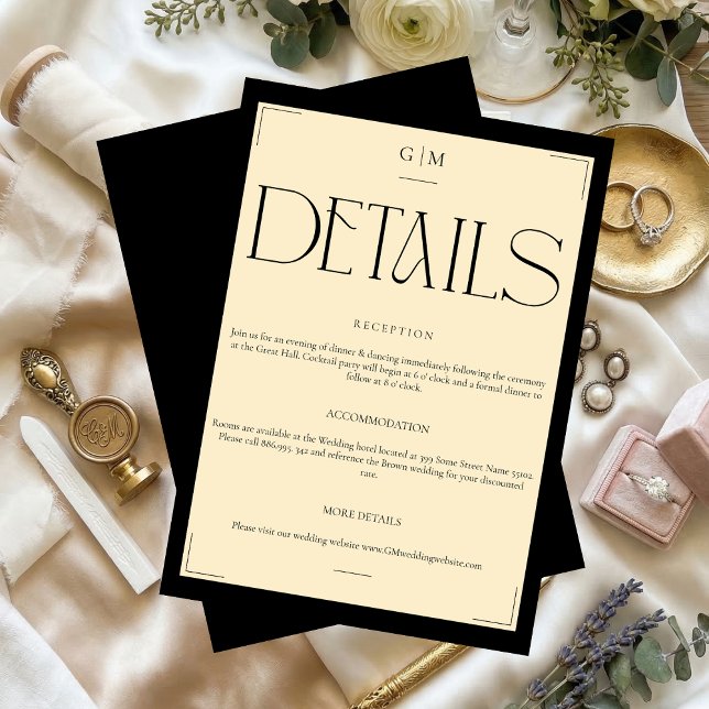 Classic Cream Monogrammed Wedding Information Card (Creator Uploaded)
