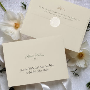 Classic Cream & Sage Gold Crest Wedding Address Envelope