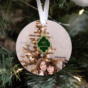 Classic Crest Christmas Holiday Photo Glass Tree Decoration