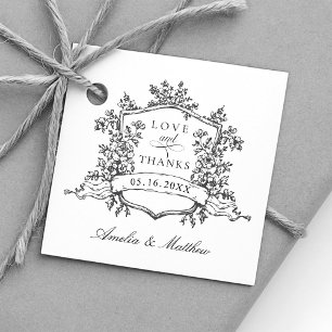 Classic Crest Love & Thanks Black and White Favour Tags