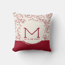 Classic Crimson Floral Vine Monogram Cushion