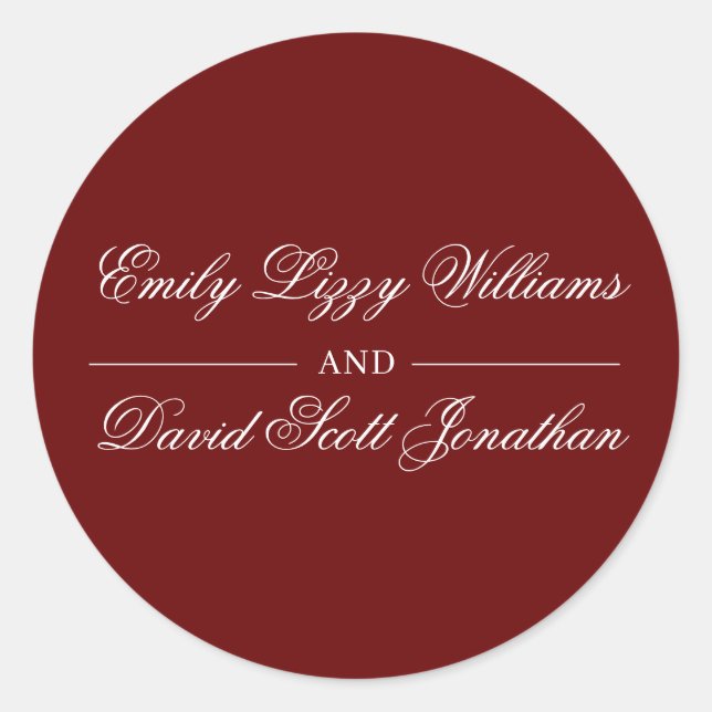 Classic Crimson Red Calligraphy Script Round Sticker (Front)