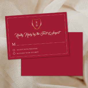 Classic Crimson Red Gold Opulent Elegant RSVP Card