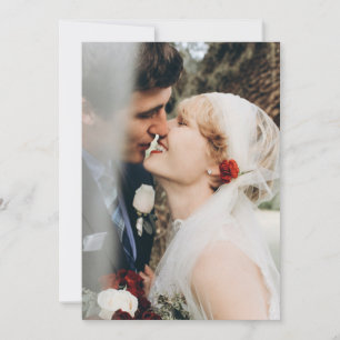 Classic Crimson Red Rose Lace Photo Wedding Thank You Card