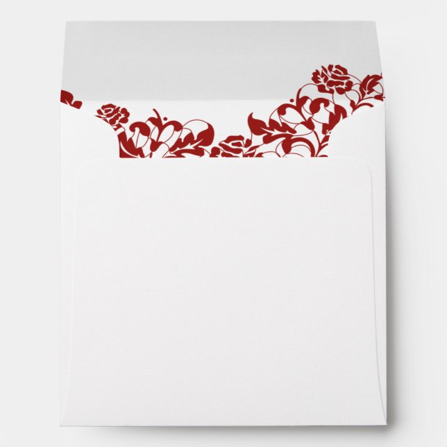 Classic Crimson Red Rose Lace Square Wedding  Envelope (Back (Bottom))