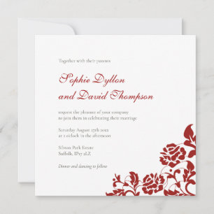 Classic Crimson Red Rose Lace Square Wedding Invitation