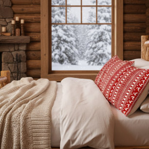 Classic Cristmas Reindeer Snowflakes Red and White Pillowcase