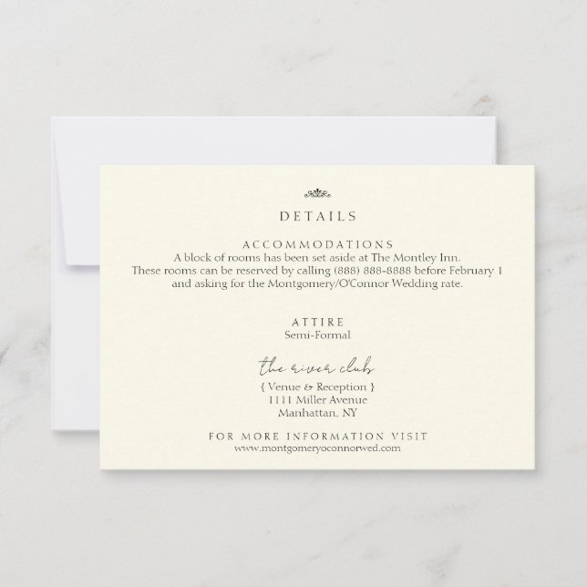 Classic Crown Ivory Wedding Details Card (Front)