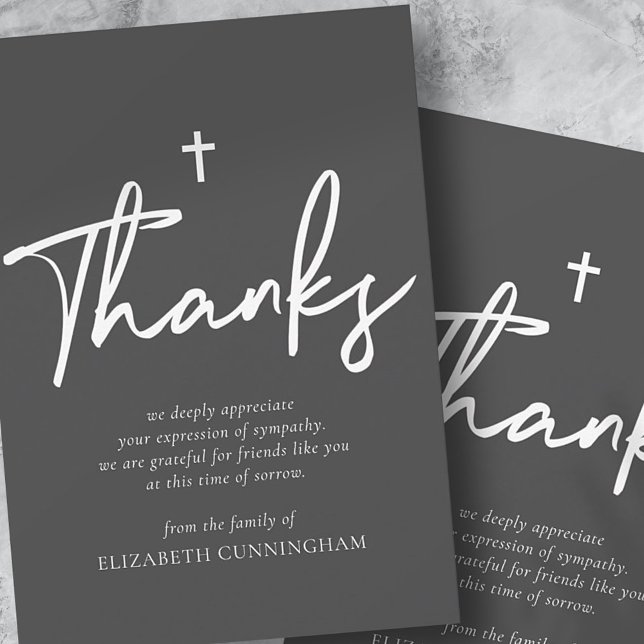 Classic Cursive Calligraphy Simple Cross Memorial Thank You Card (Creator Uploaded)